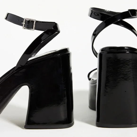 Vicenza Black Patent Leather Strappy Platform Heels - Picture 4 of 5